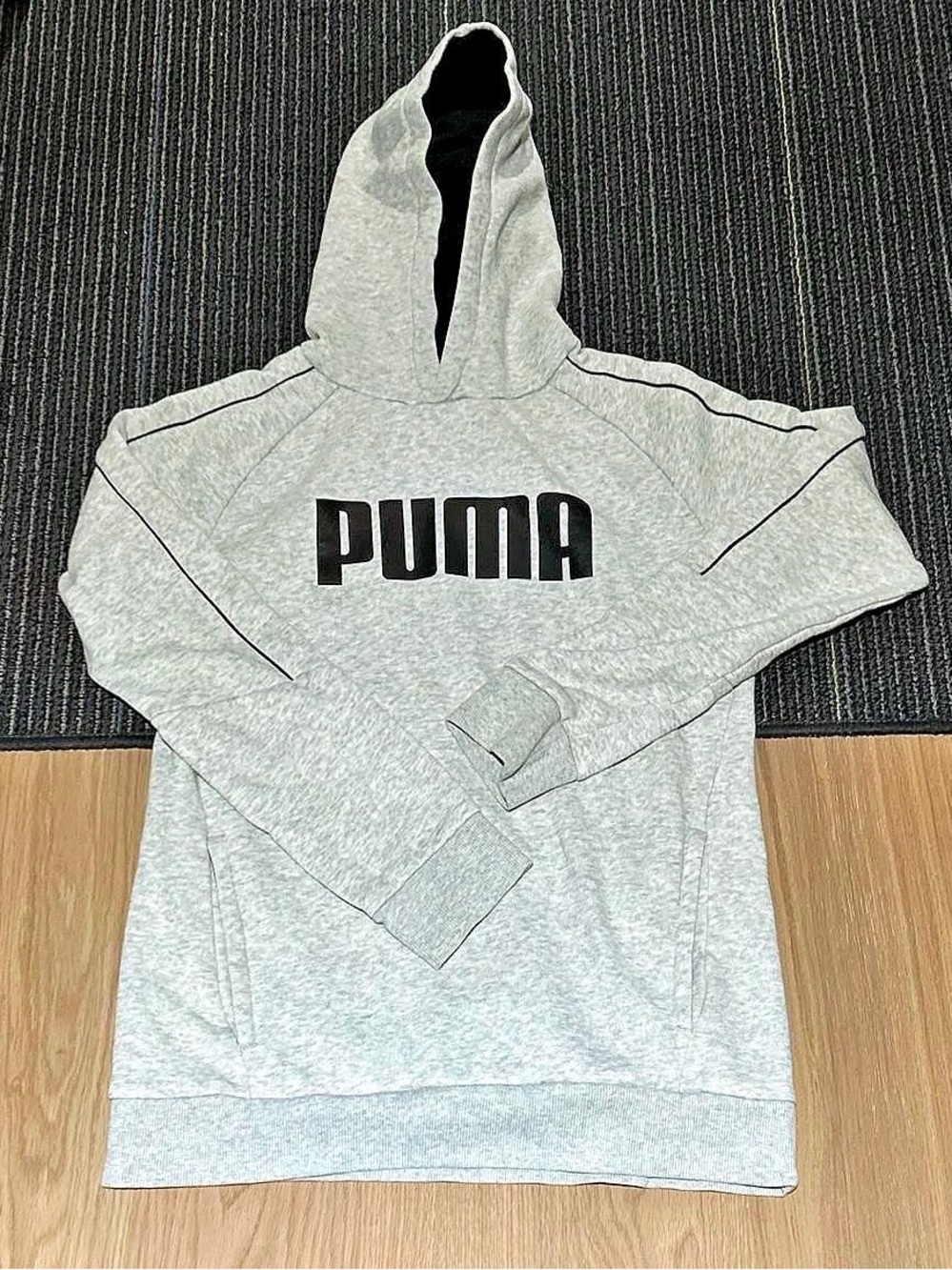 Puma Light Gray Hooded Zip-Up Sweatshirt with Black Logo